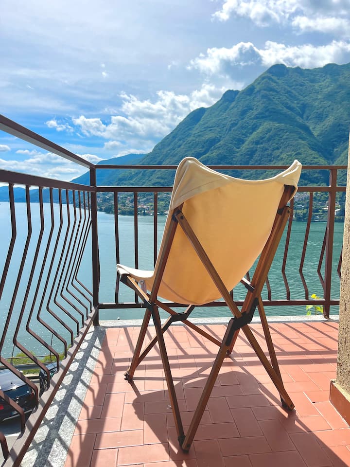 Yellow deck chair on the full-length balcony